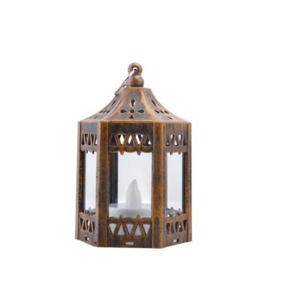 Mini Lantern with Flickering LED Candles Hewory Gold Vintage Decorative Hanging Candle Lanterns for Halloween, Christmas, Wedding Decorations, Party, Table Centerpiece, Battery Included