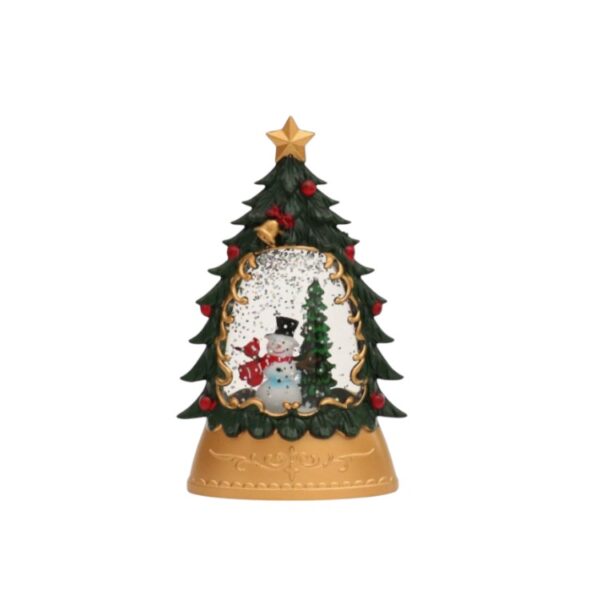 Christmas Water-Filled Candle Lantern Christmas tree shape with Snowman inside LED Lights – Swirling Snowflake Night Light Decor for Holiday Home, Desk, and Festive Ambiance