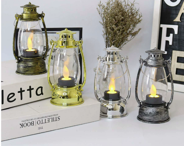 Mini Lanterns Decorative Indoor Outdoor Small Vintage Hanging Rustic LED Gold Farmhouse Fireplace Lantern Decor Christmas Lantern Centerpieces for Tables Decorations