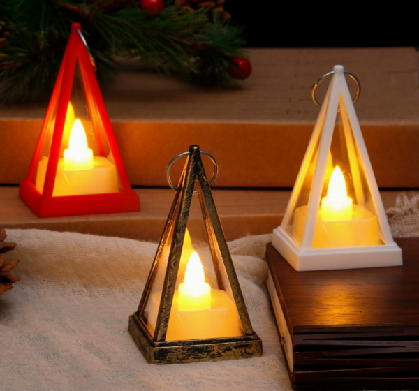 Mini Pyramid LED Electronic Candle Lantern – 3D Geometric Flameless Tea Light Holder for Parties, Home Decor & Ambient Lighting - Image 2