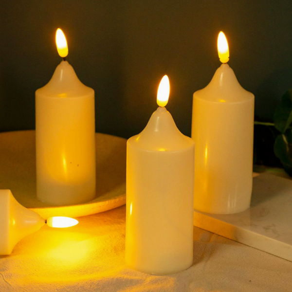 3D Bullet-Tip LED Flameless Candles with Realistic Flickering Flame – Cylindrical Plastic Votive & Artificial Wax Finish - Image 2