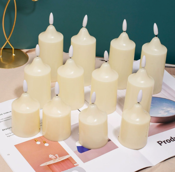 3D Bullet-Tip LED Flameless Candles with Realistic Flickering Flame – Cylindrical Plastic Votive & Artificial Wax Finish - Image 3