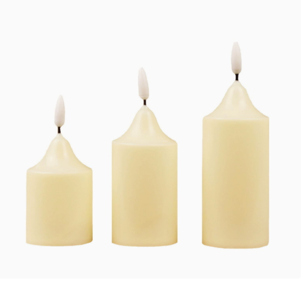 3D Bullet-Tip LED Flameless Candles with Realistic Flickering Flame – Cylindrical Plastic Votive & Artificial Wax Finish