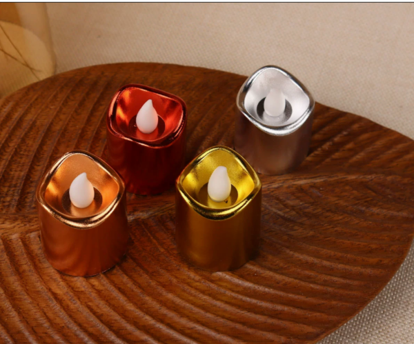 Glittering Chrome-Plated Wavy Cylinder LED Tea Light Candles – Realistic Flickering Flameless Battery-Powered for Table Décor, Parties & Festive Ambiance - Image 2