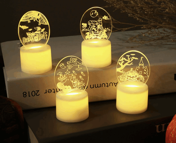 Halloween Crystal LED Flameless Candles - Creative Spooky Season Decorative Accent Lights, Battery-Operated Flickering Tea Lights for Home Party, Mantel, Tabletop, or Festive Halloween Decor - Image 2