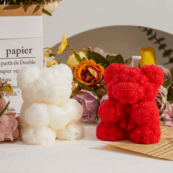 Rose Bear-Shaped Soy Candles with Bow & Heart Décor – Handmade Wedding Favors, Romantic Home Aromatherapy, Eco-Friendly Bridal Shower Gifts in Elegant Packaging - Image 2