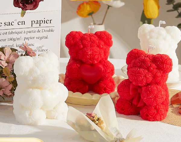 Rose Bear-Shaped Soy Candles with Bow & Heart Décor – Handmade Wedding Favors, Romantic Home Aromatherapy, Eco-Friendly Bridal Shower Gifts in Elegant Packaging - Image 3