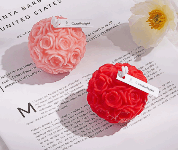 Rose Sphere Scented Candle - Romantic Blooming Floral Ball Soy Wax Candle, Valentine's Day & Qixi Gift, Wedding Favors, Home Décor Fragrance with Rose Petal Design - Image 3