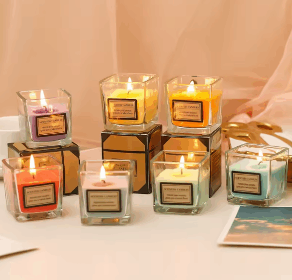 Pastel Candy Color Glass Cube Scented Candle - TikTok Viral Aesthetic Room Decor, Smokeless Air Freshener for Bedroom, Home & Gift Ideas | Soy Wax Instagrammable Fragrance Ambiance Lighting