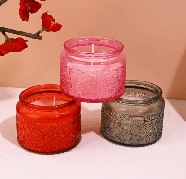Romantic Embossed Glass Jar Aromatherapy Candle - Handmade Scented Soy Wax Candle for Wedding Favors, Birthday Gifts, Home Decor | Smokeless, Long-Lasting Fragrance, Bridal Party Souvenirs - Image 3