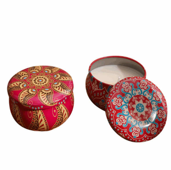 European Style Smokeless Aromatherapy Soy Candle in Tin Can - Essential Oil Infused, Ethnic Decor, Long-Lasting Fragrance for Home, Yoga & Relaxation
