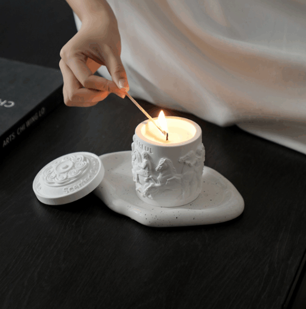 Vintage Relief Carving Plaster Cup Soy Wax Candle | Luxe Plant-Based Aromatherapy Gift Set, Botanical Essential Oils, Elegant Home Decor, Romantic Ambiance for Birthdays & Weddings - Image 2
