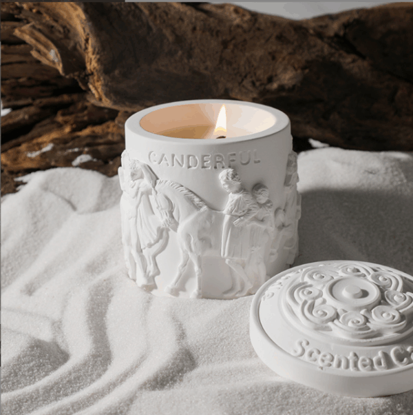 Vintage Relief Carving Plaster Cup Soy Wax Candle | Luxe Plant-Based Aromatherapy Gift Set, Botanical Essential Oils, Elegant Home Decor, Romantic Ambiance for Birthdays & Weddings - Image 3