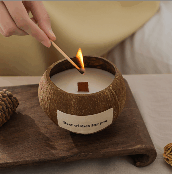 Eco-Friendly Soy Wax Coconut Shell Candle with Wooden Wick | Handmade Home Decor, Aromatic Ambiance, Unique Birthday Gift, Wedding Party Favor, Romantic Indoor Fragrance - Image 2