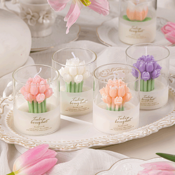 Tulip Bouquet-Shaped Scented Candle | Floral Aromatherapy Gift Set for Valentine's Day | Instagram-Worthy Home Decor Candle Cup with Romantic Fragrance
