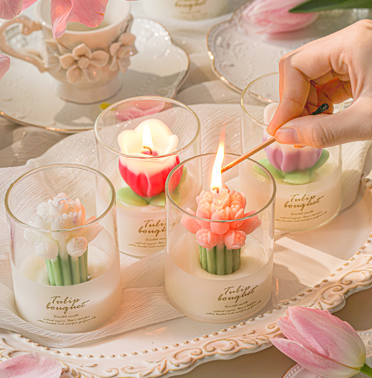 Tulip Bouquet-Shaped Scented Candle | Floral Aromatherapy Gift Set for Valentine's Day | Instagram-Worthy Home Decor Candle Cup with Romantic Fragrance - Image 3