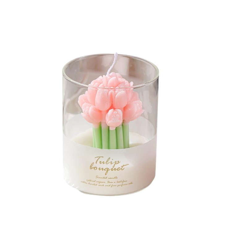 Tulip Bouquet-Shaped Scented Candle | Floral Aromatherapy Gift Set for Valentine's Day | Instagram-Worthy Home Decor Candle Cup with Romantic Fragrance