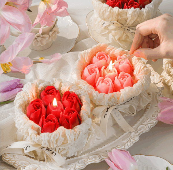 Mother's Day Flower Bouquet Scented Candle Gift Set | Handmade Tulip & Rose Aromatherapy Candles in Keepsake Box | Romantic Home Decor or Thoughtful Present for Mom - Image 2