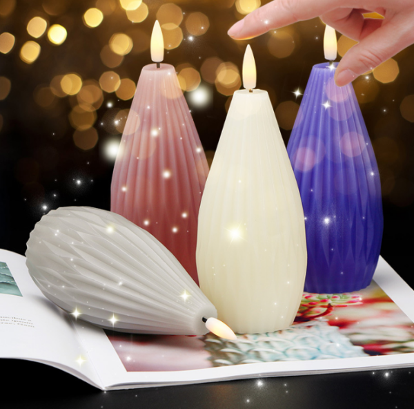 Real Wax LED Candles with Intricate Carved Patterns - Semi-Elliptical & Conical Shape Flameless Decorative Lights for Home, Wedding, and Events - Image 4