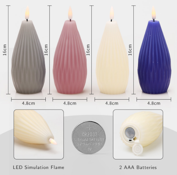 Real Wax LED Candles with Intricate Carved Patterns - Semi-Elliptical & Conical Shape Flameless Decorative Lights for Home, Wedding, and Events - Image 3