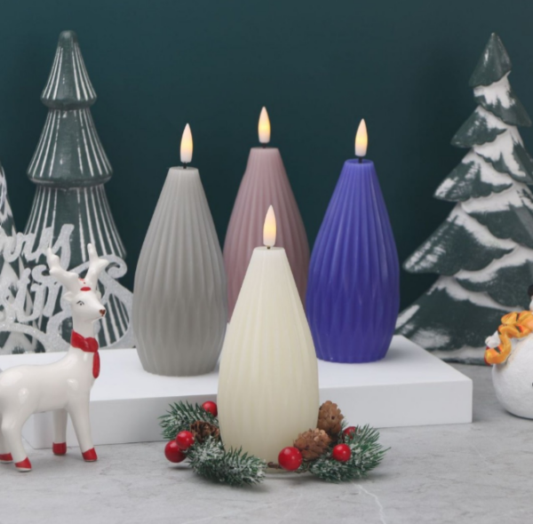 Real Wax LED Candles with Intricate Carved Patterns - Semi-Elliptical & Conical Shape Flameless Decorative Lights for Home, Wedding, and Events - Image 2