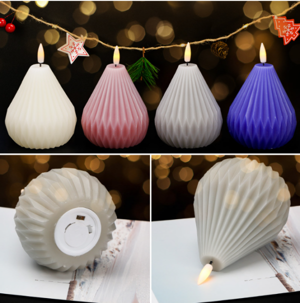 Real Wax LED Candles with Intricate Carved Patterns - Semi-Elliptical & Half Oval Shape Flameless Decorative Lights for Home, Wedding, and Events - Image 2