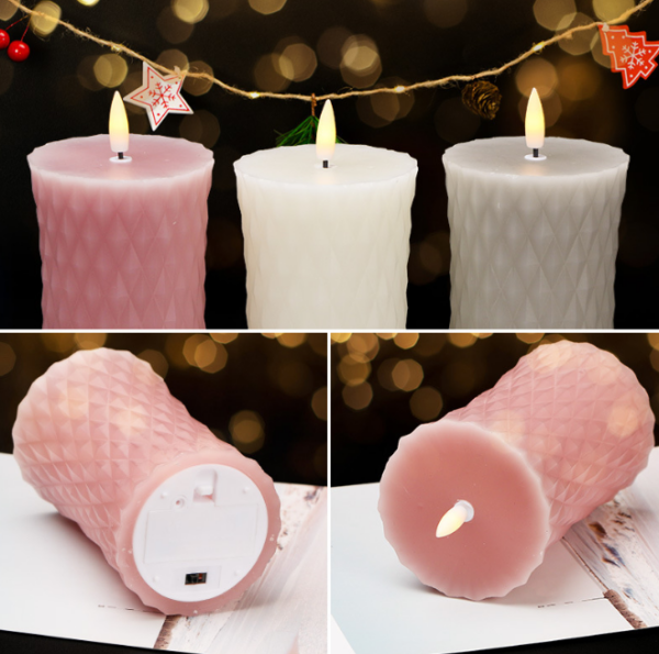 Glass-Etched Pattern Round Waist-Shaped LED Candle Lights – Flameless Decorative Pillar Candles for Weddings, Home, and Event Ambiance - Image 2