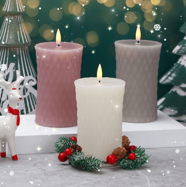 Glass-Etched Pattern Round Waist-Shaped LED Candle Lights – Flameless Decorative Pillar Candles for Weddings, Home, and Event Ambiance - Image 3