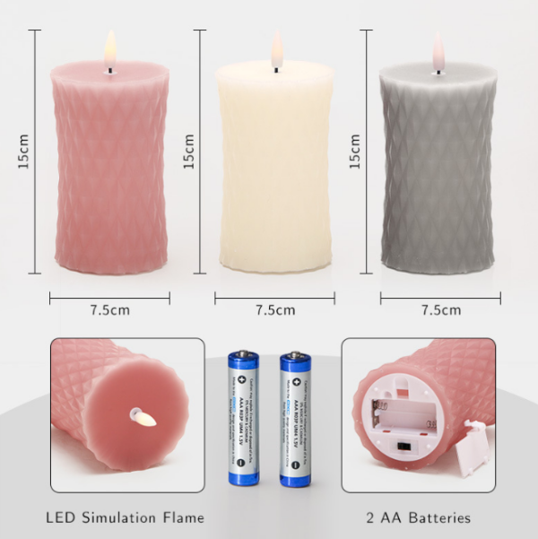 Glass-Etched Pattern Round Waist-Shaped LED Candle Lights – Flameless Decorative Pillar Candles for Weddings, Home, and Event Ambiance - Image 4