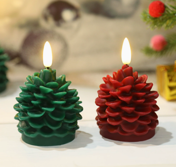 Christmas Pinecone LED Candle Lights – Bullet-Shaped Flameless Electronic Candles for Holiday Home Decor, Festive Indoor Ambiance & Scene Lighting - Image 2