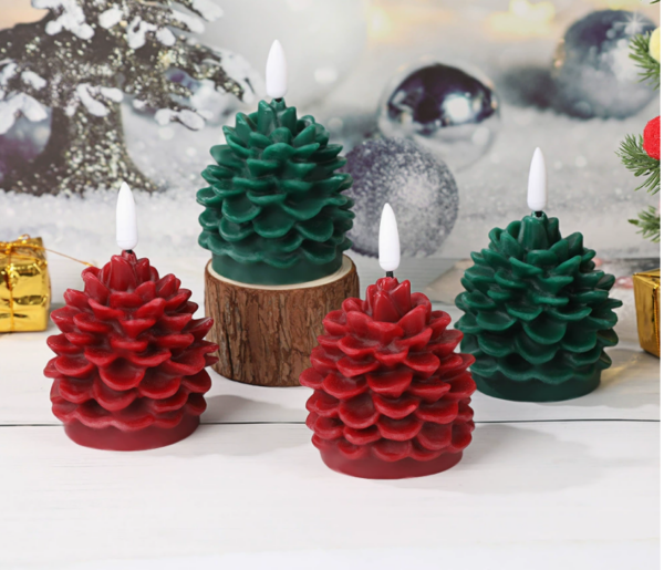 Christmas Pinecone LED Candle Lights – Bullet-Shaped Flameless Electronic Candles for Holiday Home Decor, Festive Indoor Ambiance & Scene Lighting - Image 3