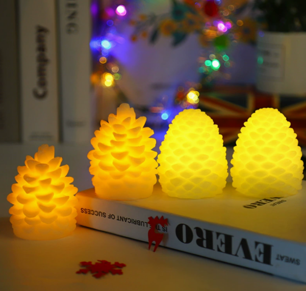 Christmas Pinecone LED Candle Lights – Bullet-Shaped Flameless Electronic Candles for Holiday Home Decor, Festive Indoor Ambiance & Scene Lighting - Image 4