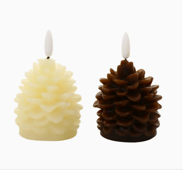 Christmas Pinecone LED Candle Lights – Bullet-Shaped Flameless Electronic Candles for Holiday Home Decor, Festive Indoor Ambiance & Scene Lighting