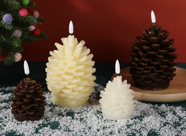 Christmas Big Pinecone LED Candle Lights – Bullet-Shaped Flameless Electronic Candles for Holiday Home Decor, Festive Indoor Ambiance & Scene Lighting - Image 3