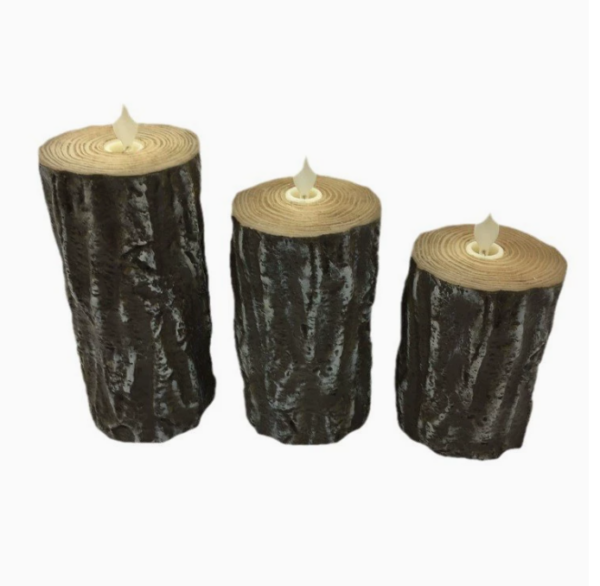 Tree Stump LED Flameless Candles with Realistic Flickering Flame – Bullet-Tip Electronic Tea Lights for Halloween, Christmas, Party, and Romantic Home Décor