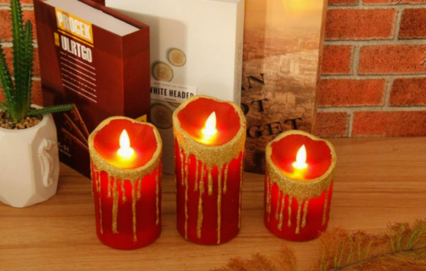 Golden Glitter Dripping Wax LED Candles – Flameless Halloween Electronic Candles with Realistic Wax Effect for Spooky Parties, Haunted House Escape Rooms, or Gothic Home Decor - Image 2