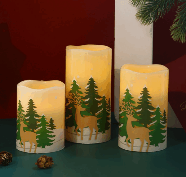 Wave-Edge LED Christmas Candles Set with Watermark Stickers – Battery-Powered Flameless Electronic Tea Lights for Holiday Decor, Festive Parties, Fireplace Mantel, or Cozy Home Ambiance - Image 3