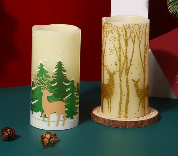 Wave-Edge LED Christmas Candles Set with Watermark Stickers – Battery-Powered Flameless Electronic Tea Lights for Holiday Decor, Festive Parties, Fireplace Mantel, or Cozy Home Ambiance - Image 2