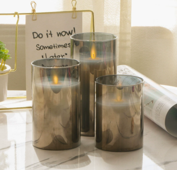 Electroplated Gray LED Glass Candle Lamp with Customizable Colors – Flameless Decorative Lights for Weddings, Home Décor, Events, and Personalized Gifts - Image 2