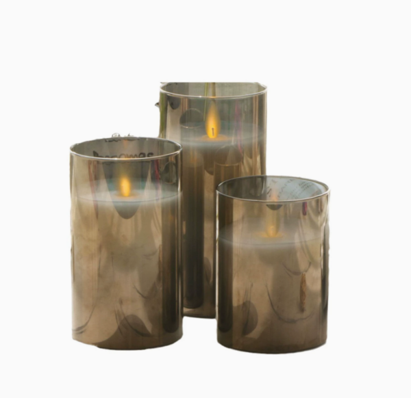 Electroplated Gray LED Glass Candle Lamp with Customizable Colors – Flameless Decorative Lights for Weddings, Home Décor, Events, and Personalized Gifts