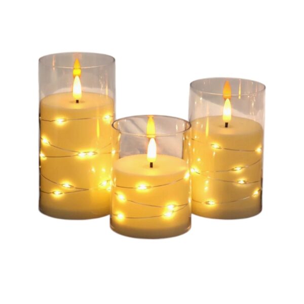 Realistic Remote-Controlled LED Flameless Candles with Acrylic String Light Cups – Battery-Operated Electronic Tea Lights for Concerts, Romantic Events, Weddings, and Birthday Party Décor